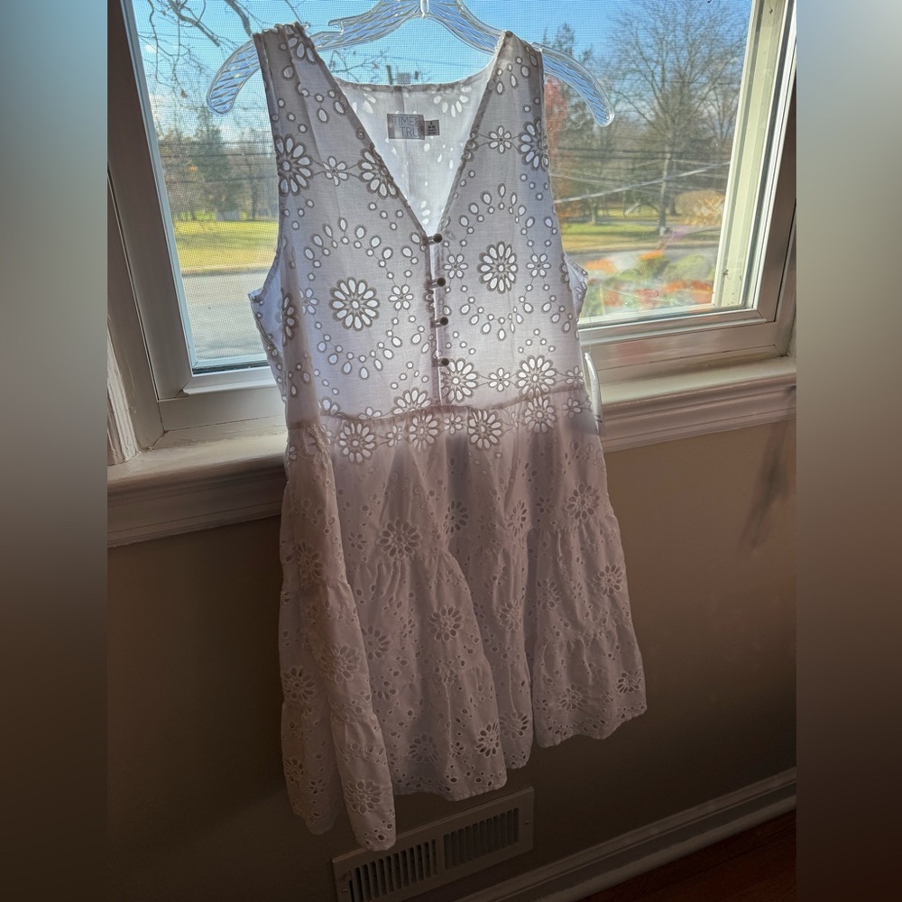 NWT Time and Tru White Eyelet V-Neck Mini Dress